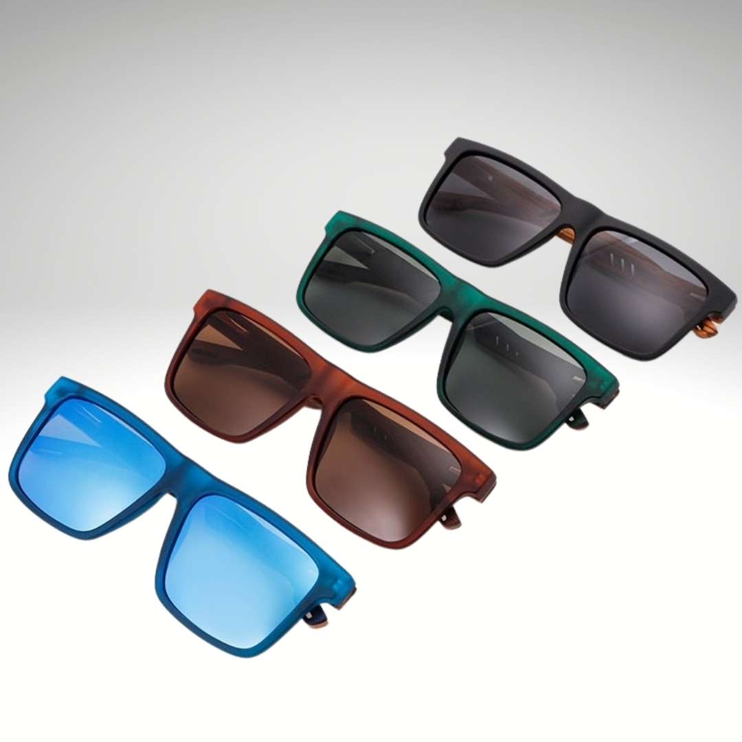 Polarisierte Herren-Sonnenbrille aus Holz mit eckigem Design